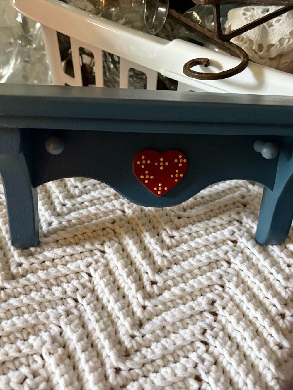 Blue Wooden Decorative Shelf with Red Heart Accent - Home Accents